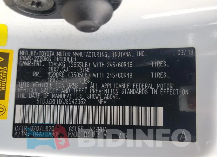 5TDJZRFHXJS542362 Photo# 14