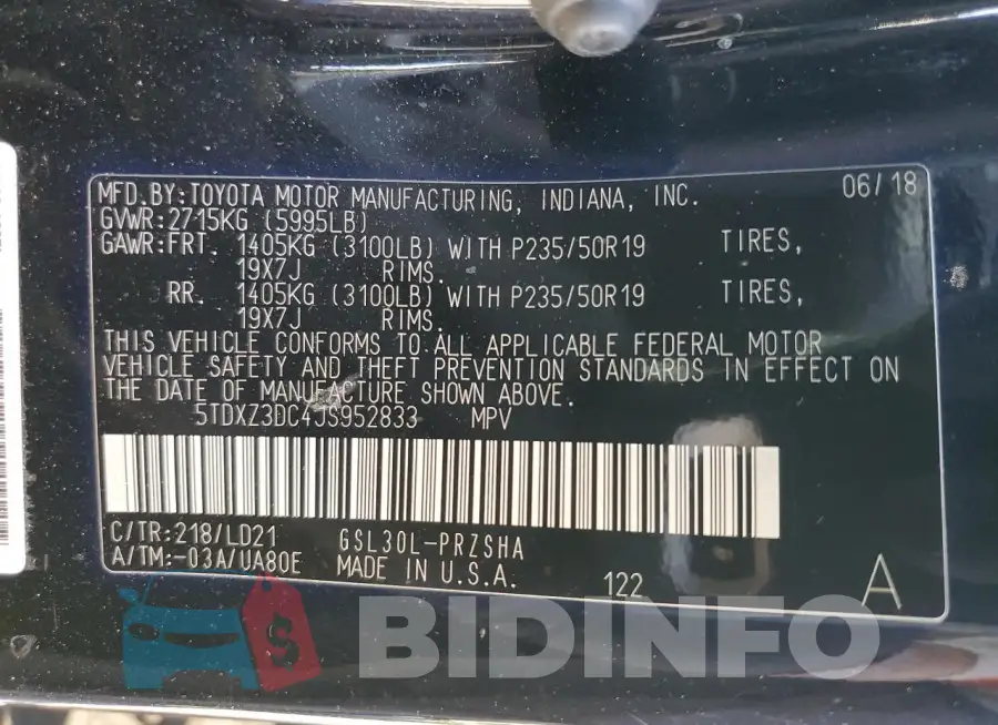 5TDXZ3DC4JS952833 Photo# 13