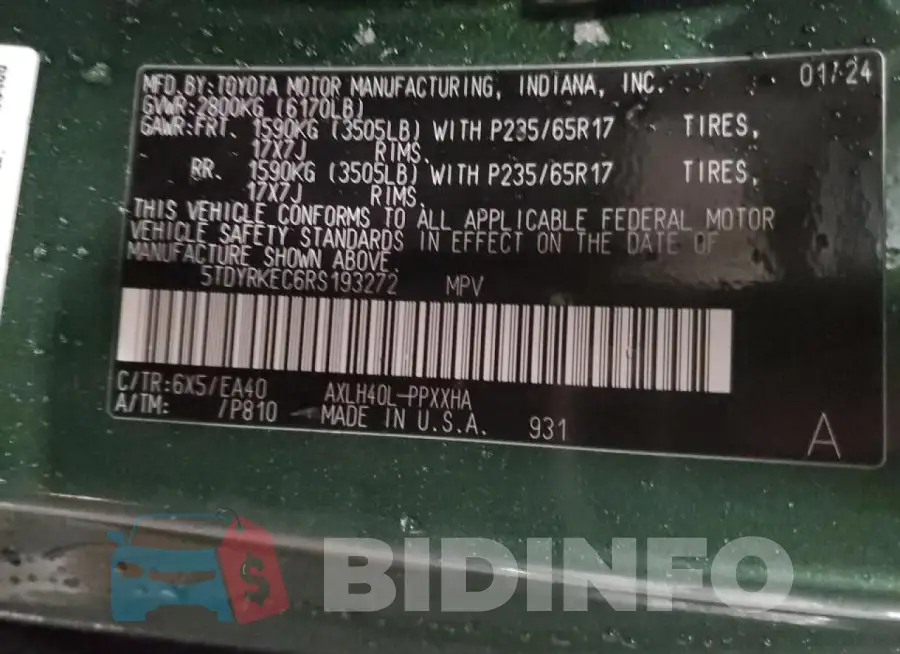 5TDYRKEC6RS193272 Photo# 13