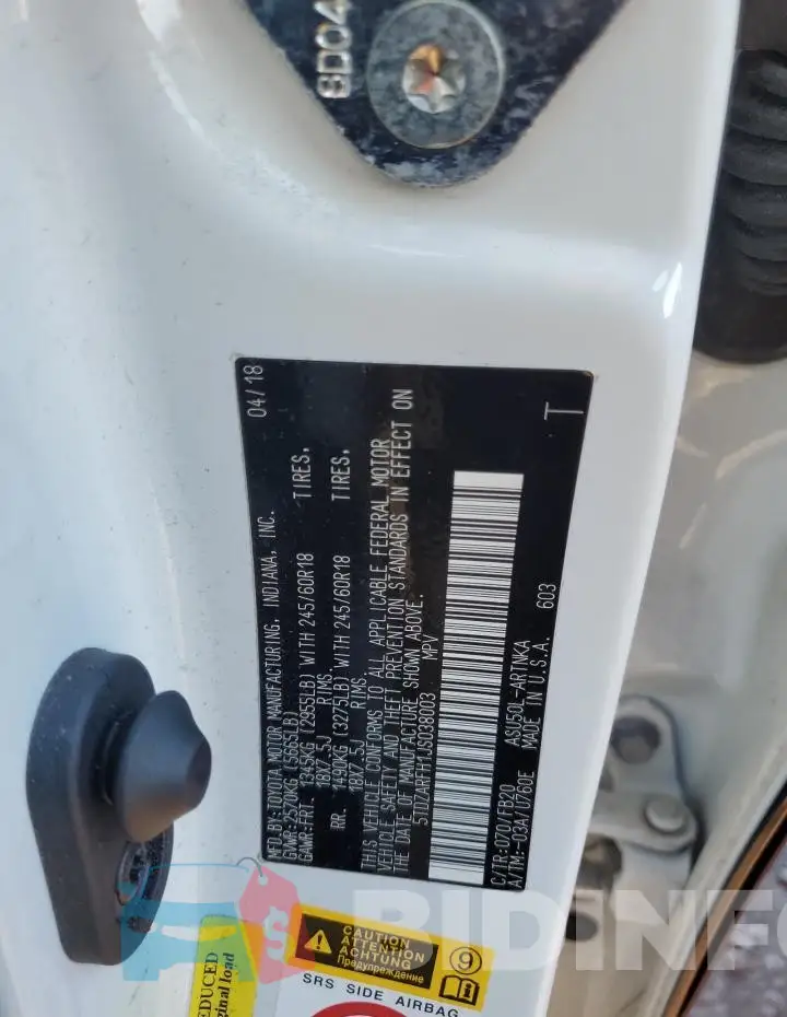 5TDZARFH1JS038003 Photo# 13