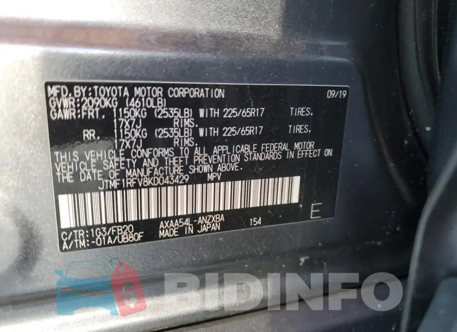 JTMF1RFV8KD043429 Photo# 13