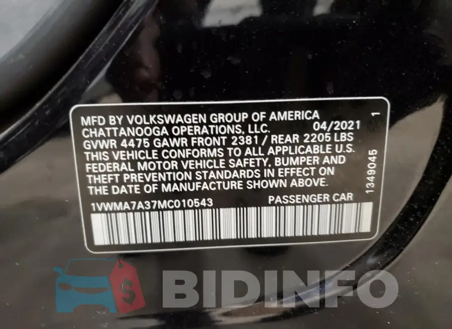1VWMA7A37MC010543 Photo# 12