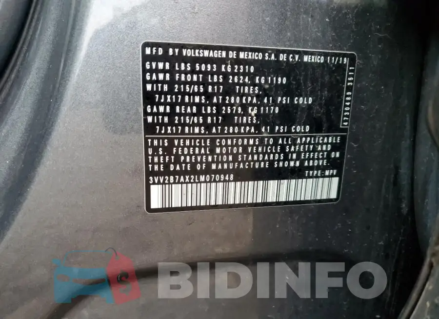 3VV2B7AX2LM070948 Photo# 13