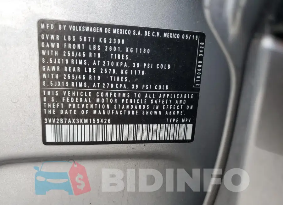 3VV2B7AX3KM159426 Photo# 14