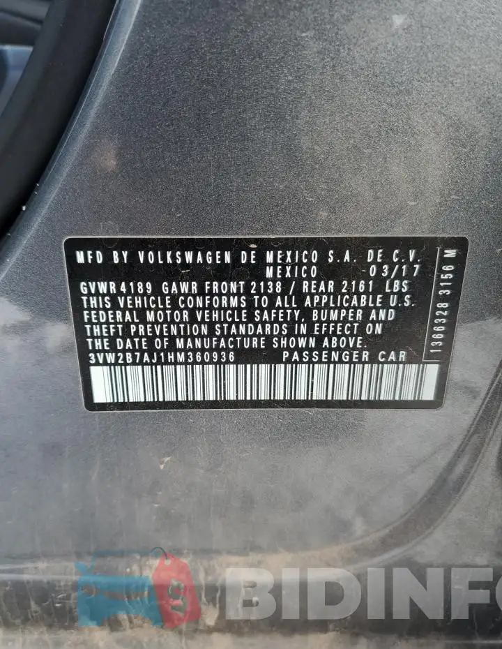 3VW2B7AJ1HM360936 Photo# 12