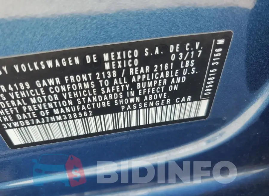 3VWDB7AJ7HM338982 Photo# 13