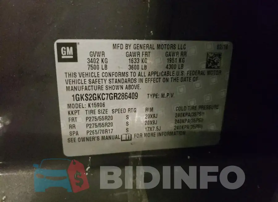 1GKS2GKC7GR286409 Photo# 13