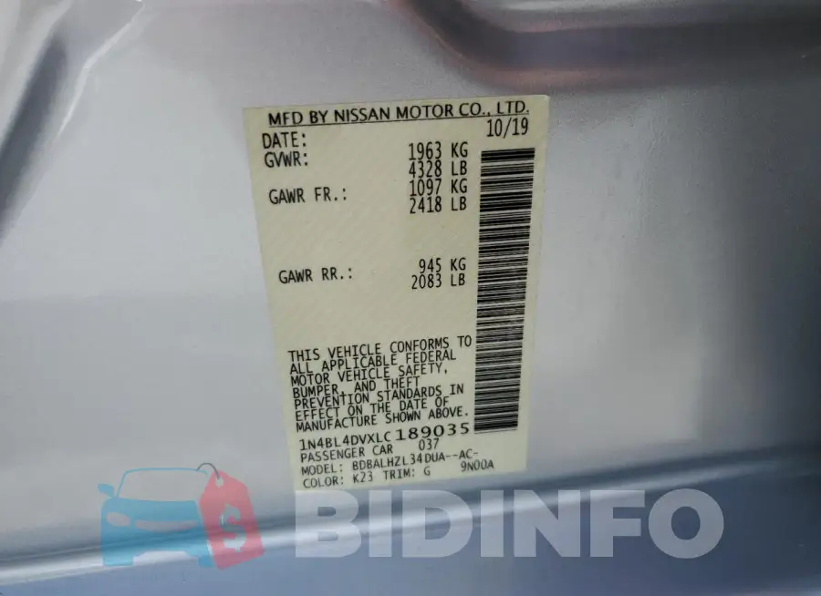 1N4BL4DVXLC189035 Photo# 13