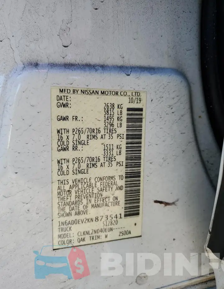 1N6AD0EV2KN873541 Photo# 12