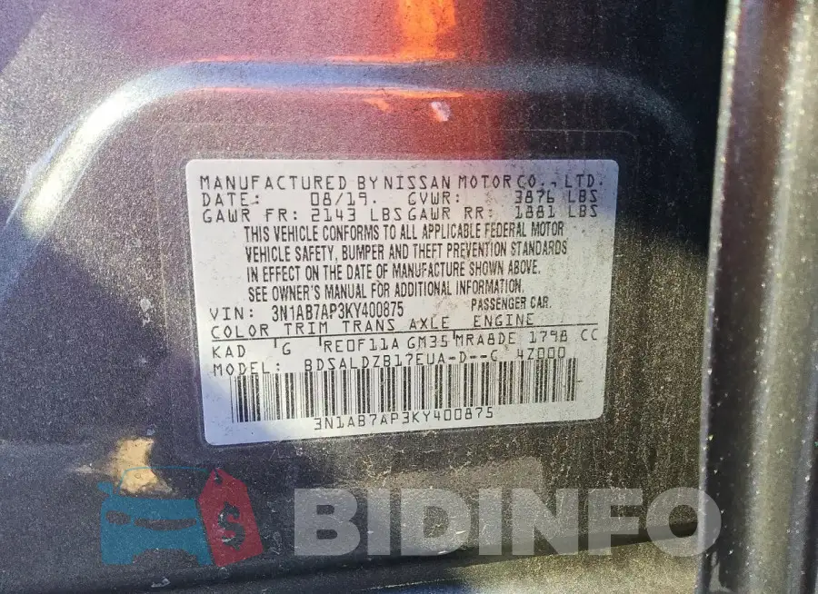 3N1AB7AP3KY400875 Photo# 12