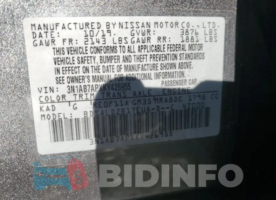 3N1AB7APXKY426955 Photo# 12
