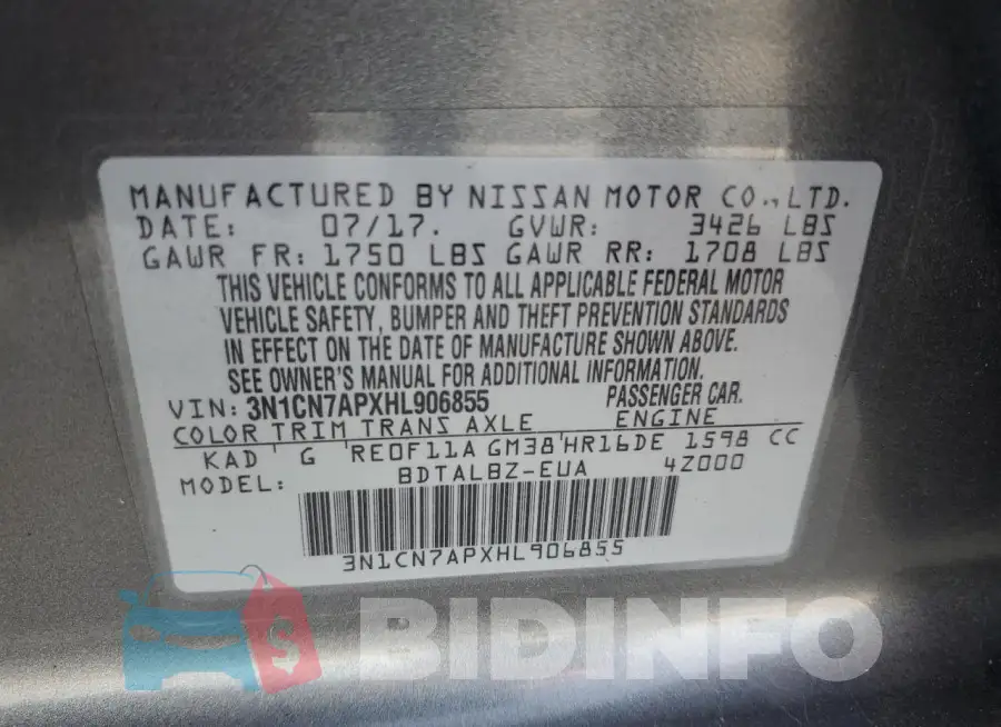 3N1CN7APXHL906855 Photo# 12