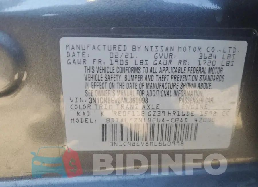 3N1CN8EV8ML860998 Photo# 12