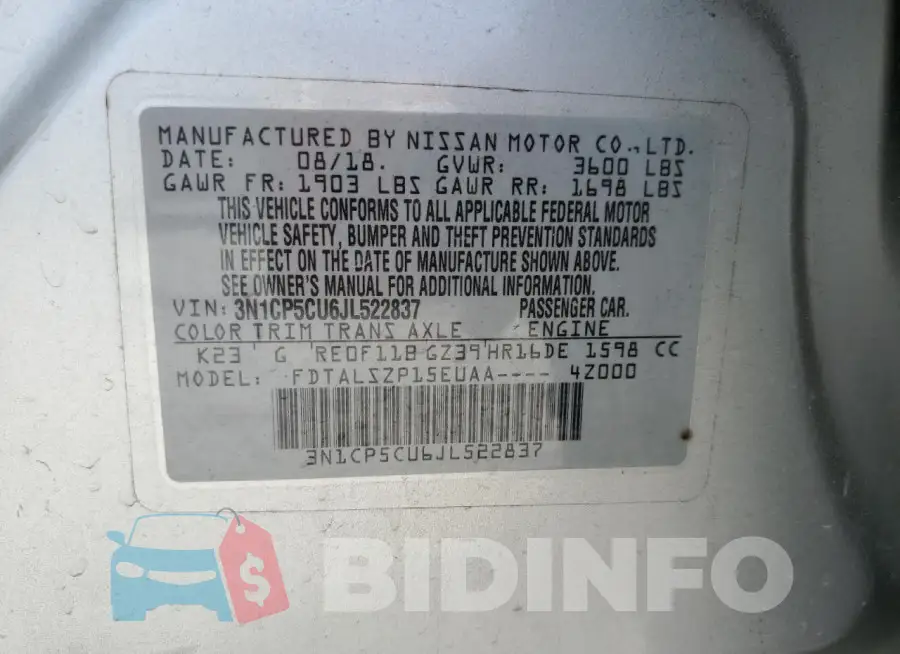 3N1CP5CU6JL522837 Photo# 14