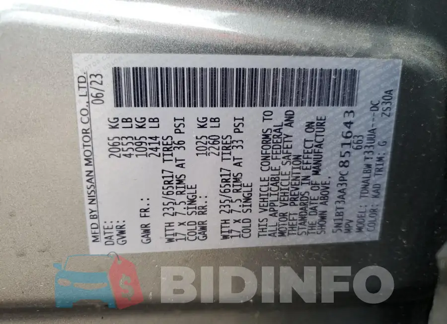 5N1BT3AA3PC851643 Photo# 13