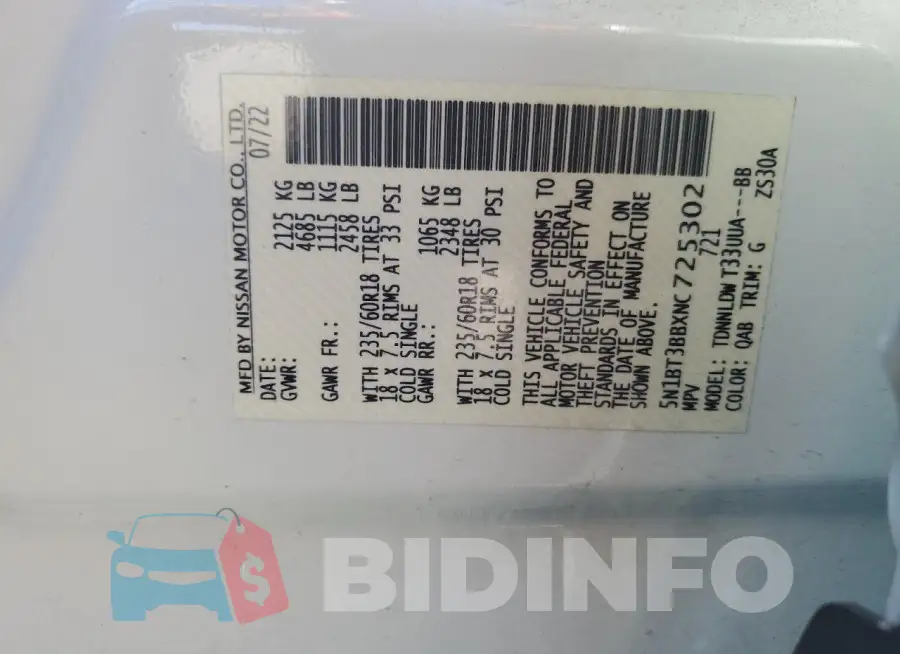 5N1BT3BBXNC725302 Photo# 13