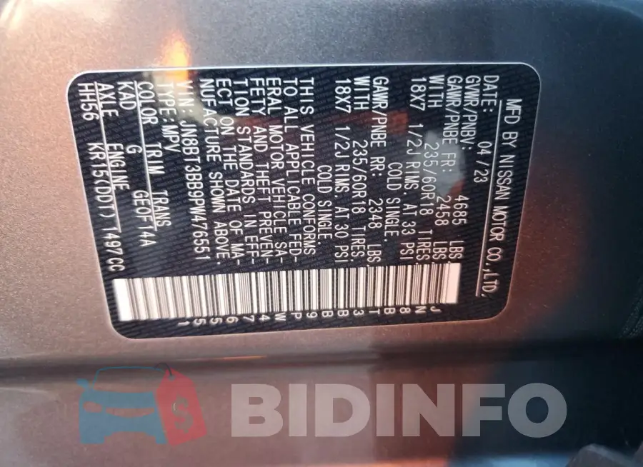 JN8BT3BB9PW476551 Photo# 14