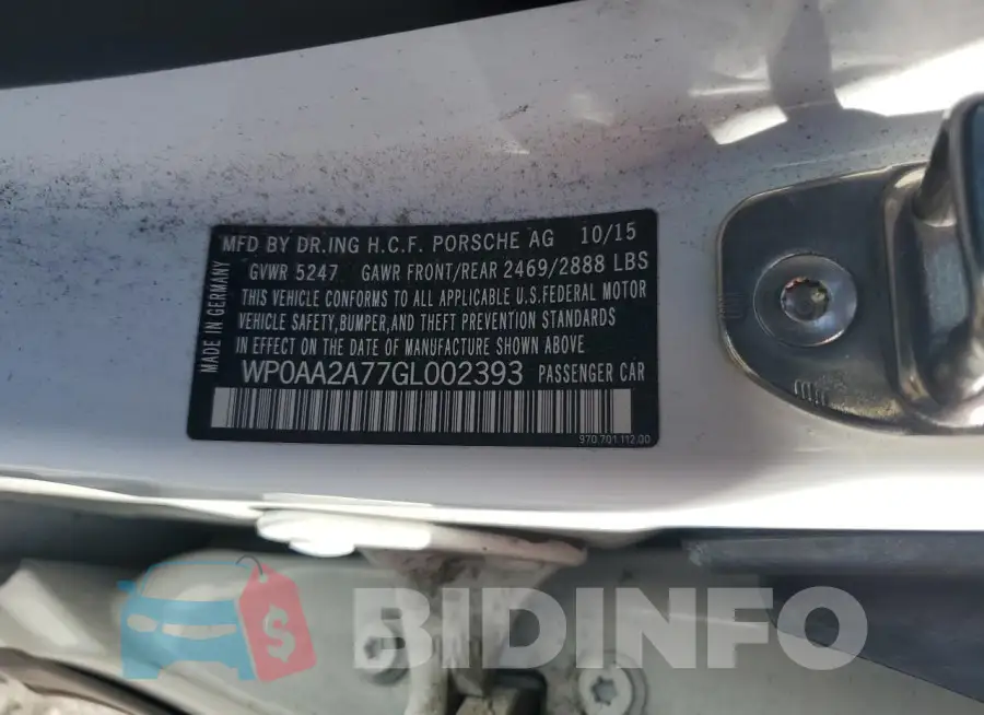 WP0AA2A77GL002393 Photo# 13
