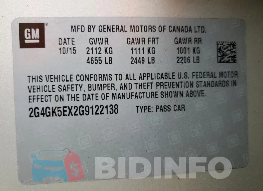2G4GK5EX2G9122138 Photo# 13