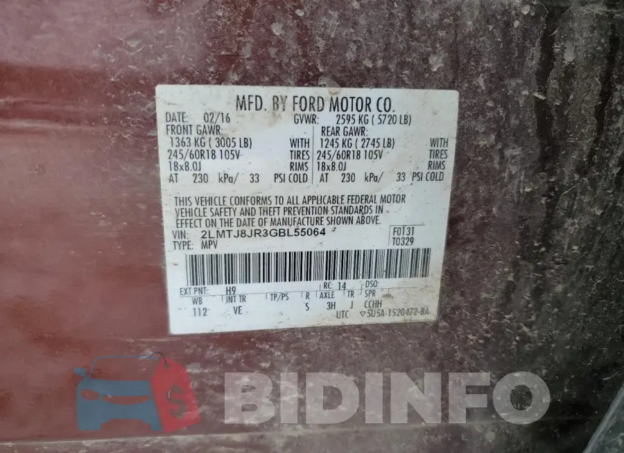 2LMTJ8JR3GBL55064 Photo# 13