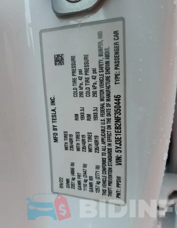 5YJ3E1EB2NF350446 Photo# 12