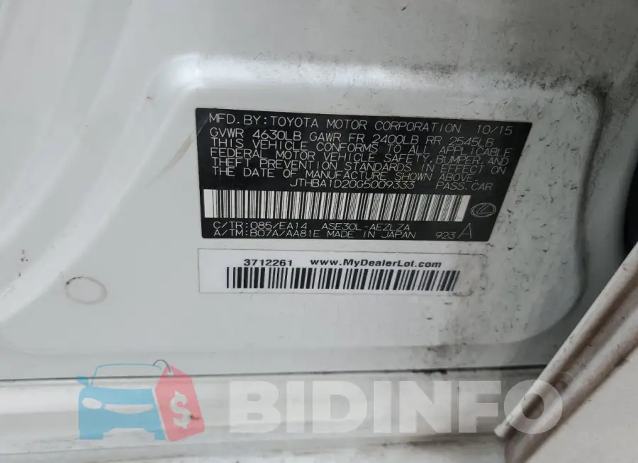 JTHBA1D20G5009333 Photo# 13