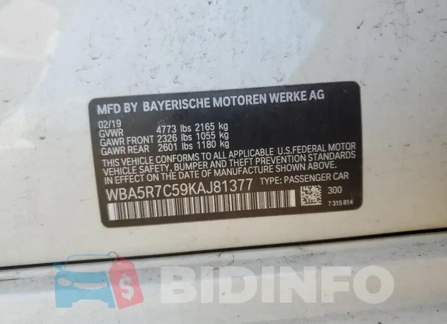 WBA5R7C59KAJ81377 Photo# 12
