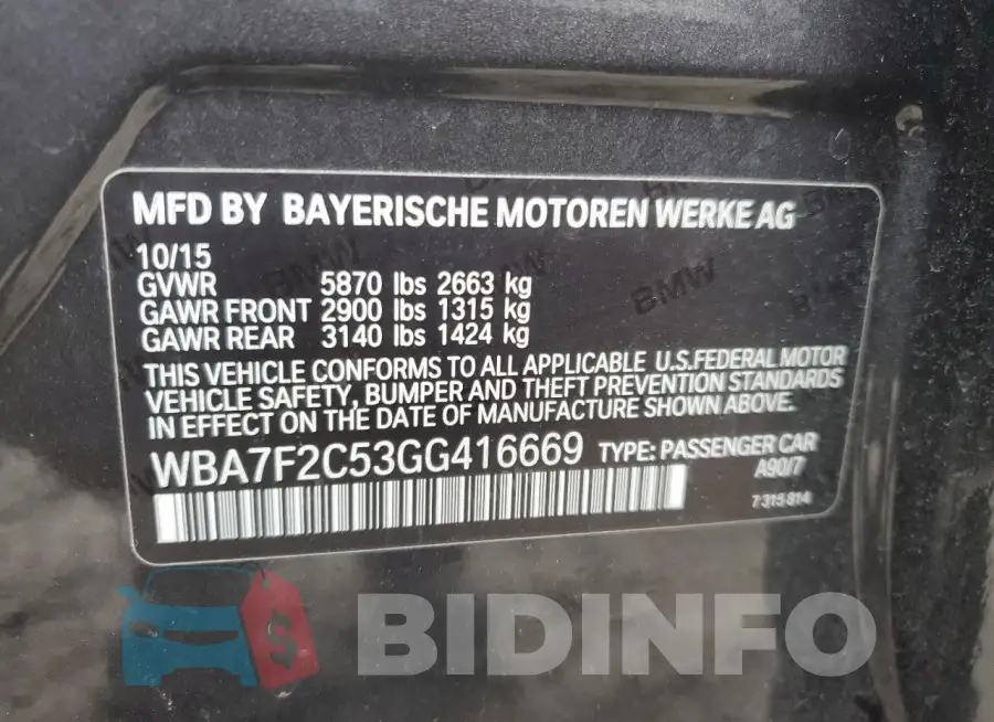 WBA7F2C53GG416669 Photo# 12