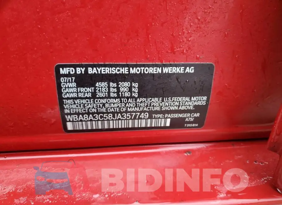 WBA8A3C58JA357749 Photo# 12