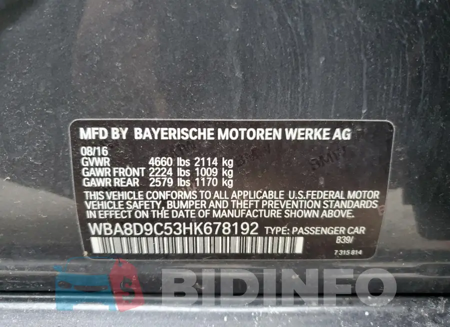 WBA8D9C53HK678192 Photo# 12