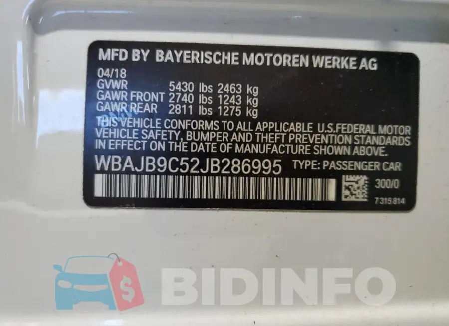 WBAJB9C52JB286995 Photo# 13