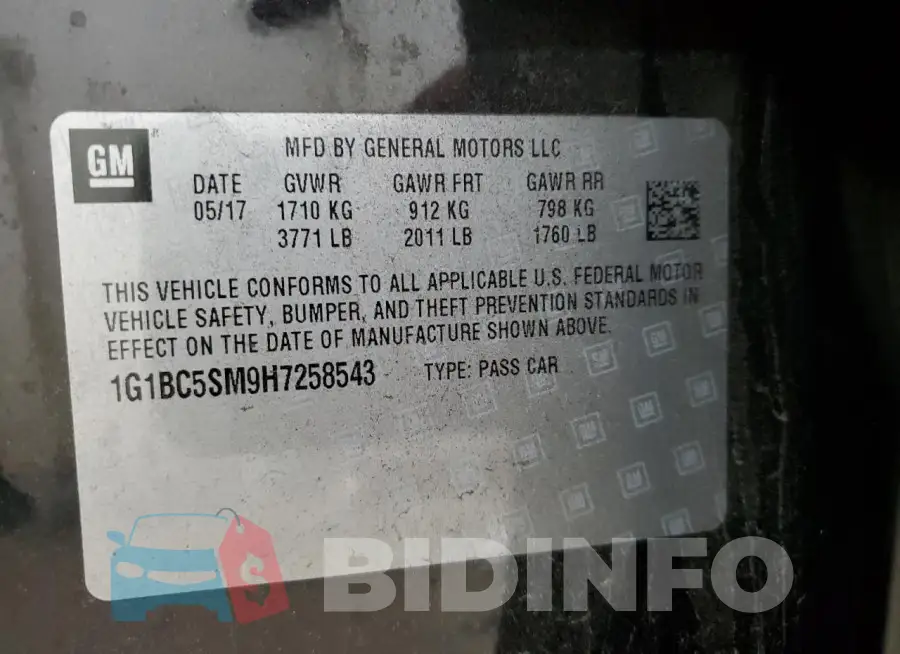 1G1BC5SM9H7258543 Photo# 12