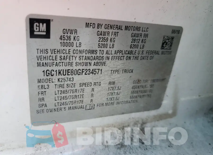 1GC1KUE80GF234571 Photo# 12