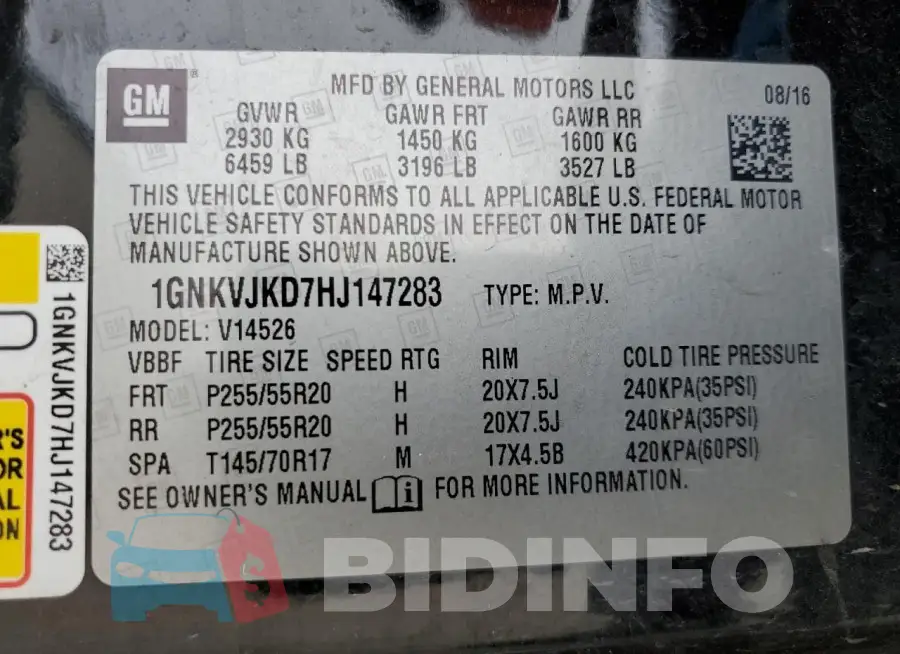 1GNKVJKD7HJ147283 Photo# 14