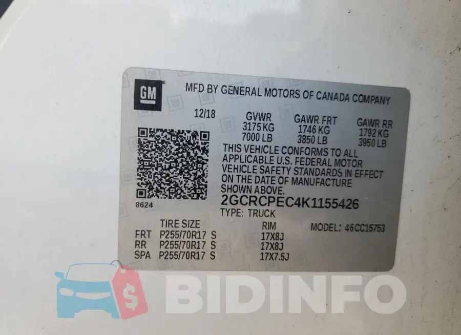 2GCRCPEC4K1155426 Photo# 12