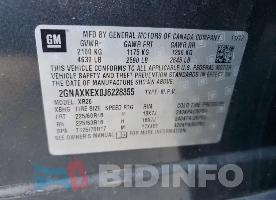 2GNAXKEX0J6228355 Photo# 13