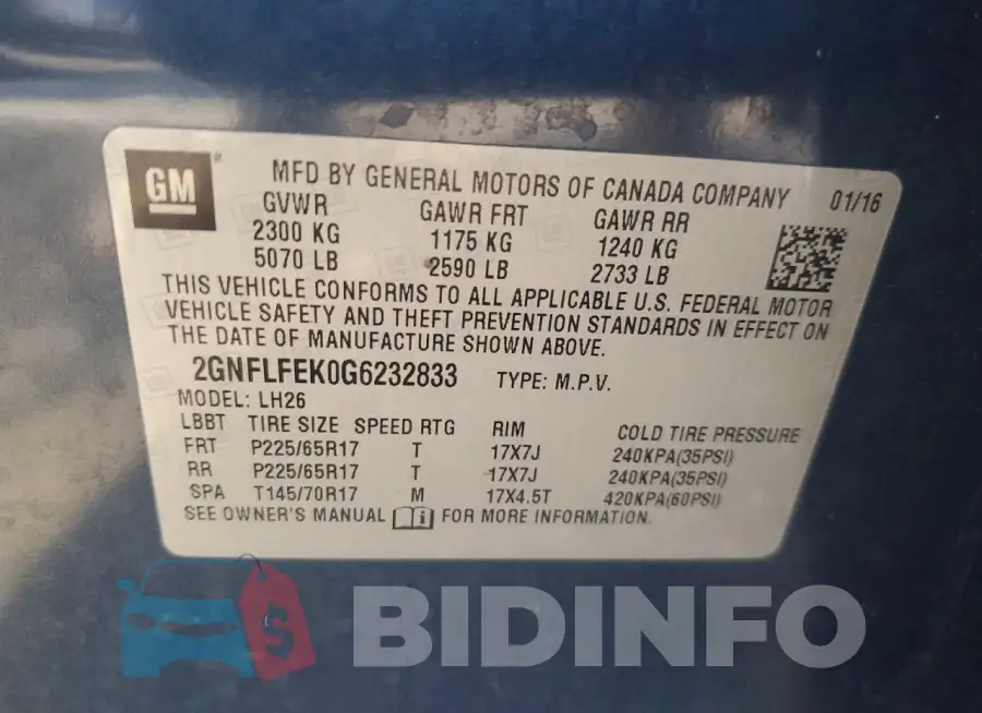 2GNFLFEK0G6232833 Photo# 13