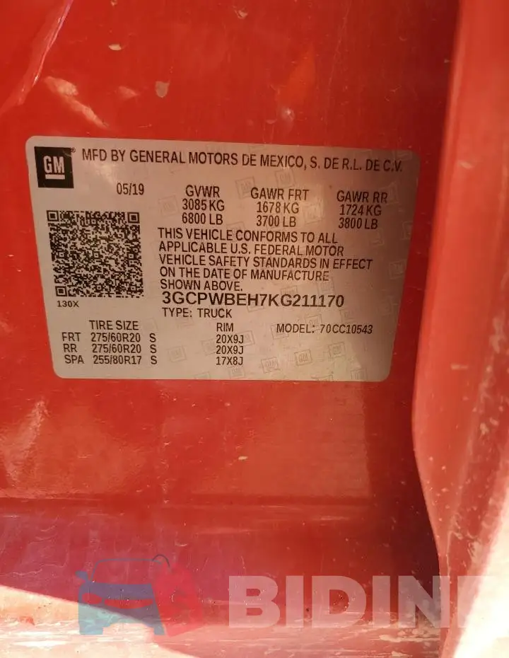 3GCPWBEH7KG211170 Photo# 12