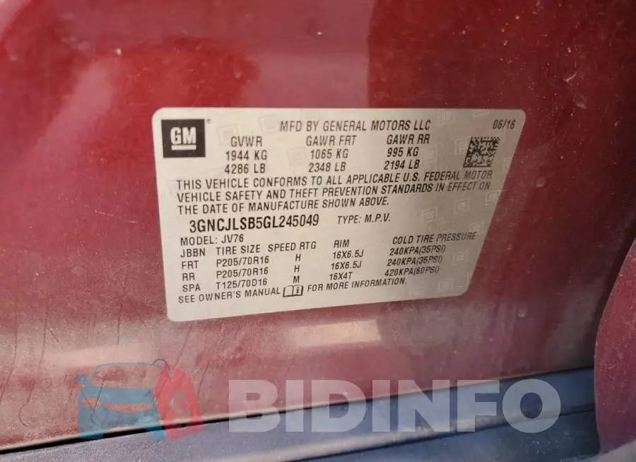 3GNCJLSB5GL245049 Photo# 13