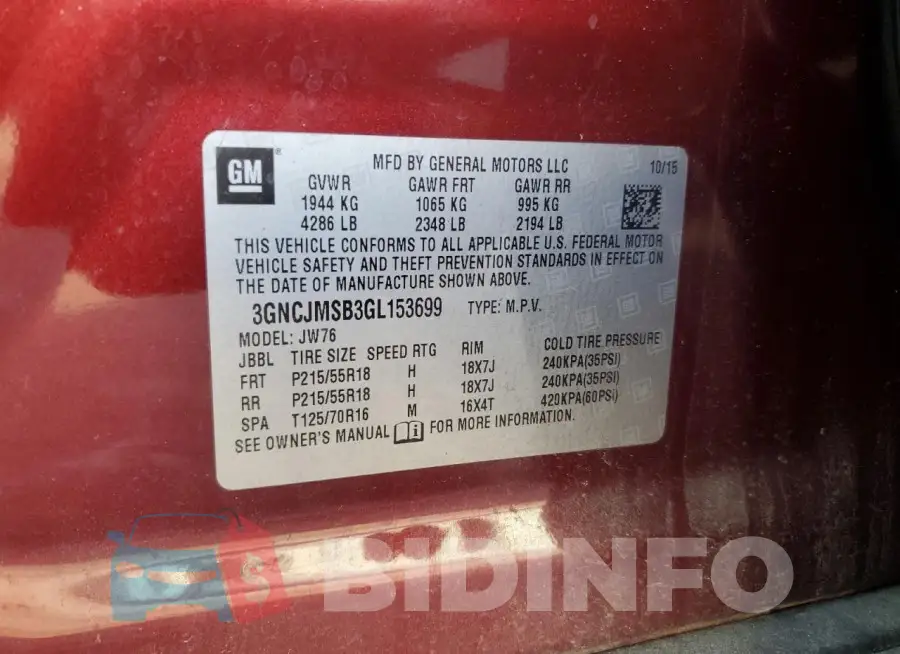 3GNCJMSB3GL153699 Photo# 13