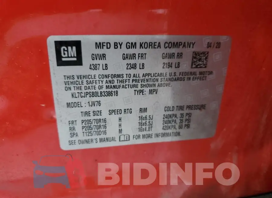 KL7CJPSB0LB338618 Photo# 14
