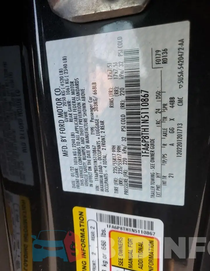 1FA6P8TH1N5110867 Photo# 12