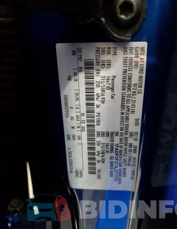 1FADP3F27JL277774 Photo# 12