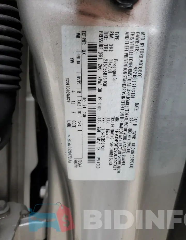 1FADP3FE9JL307321 Photo# 13