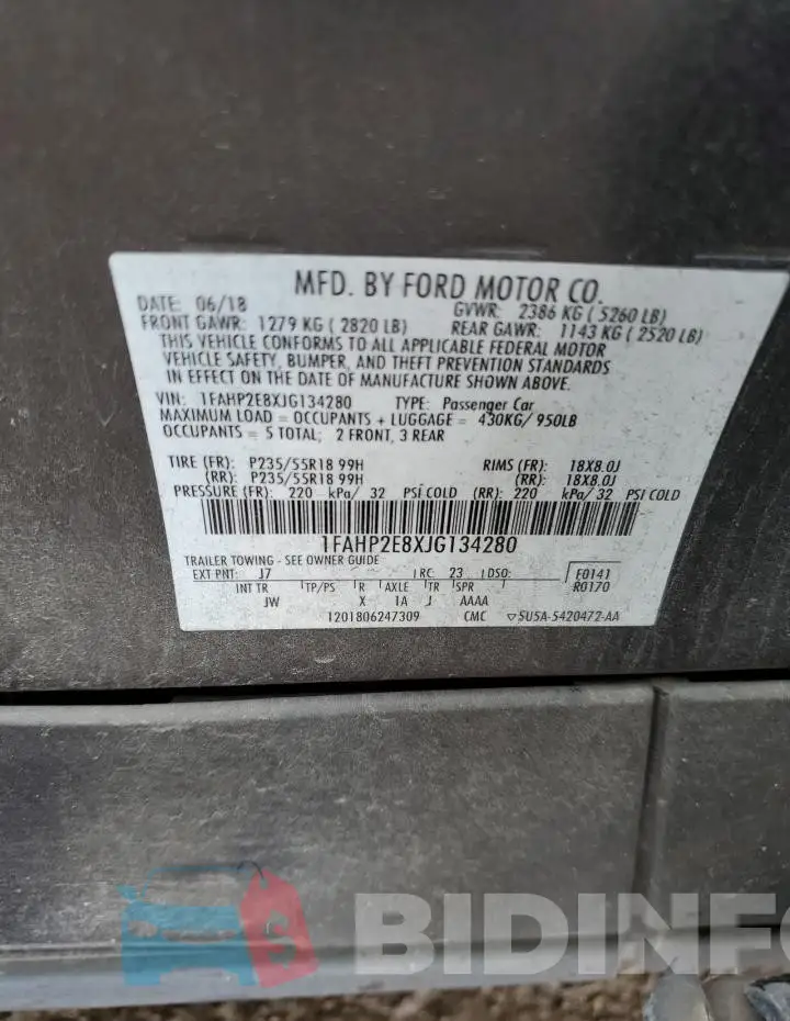 1FAHP2E8XJG134280 Photo# 12