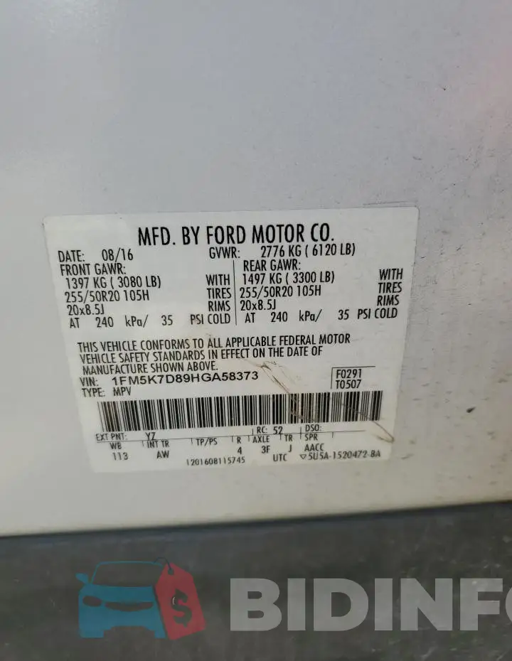 1FM5K7D89HGA58373 Photo# 13