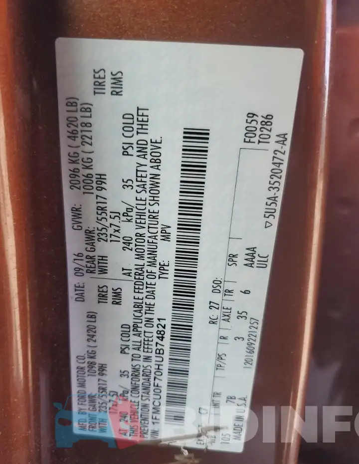 1FMCU0F70HUB74821 Photo# 13