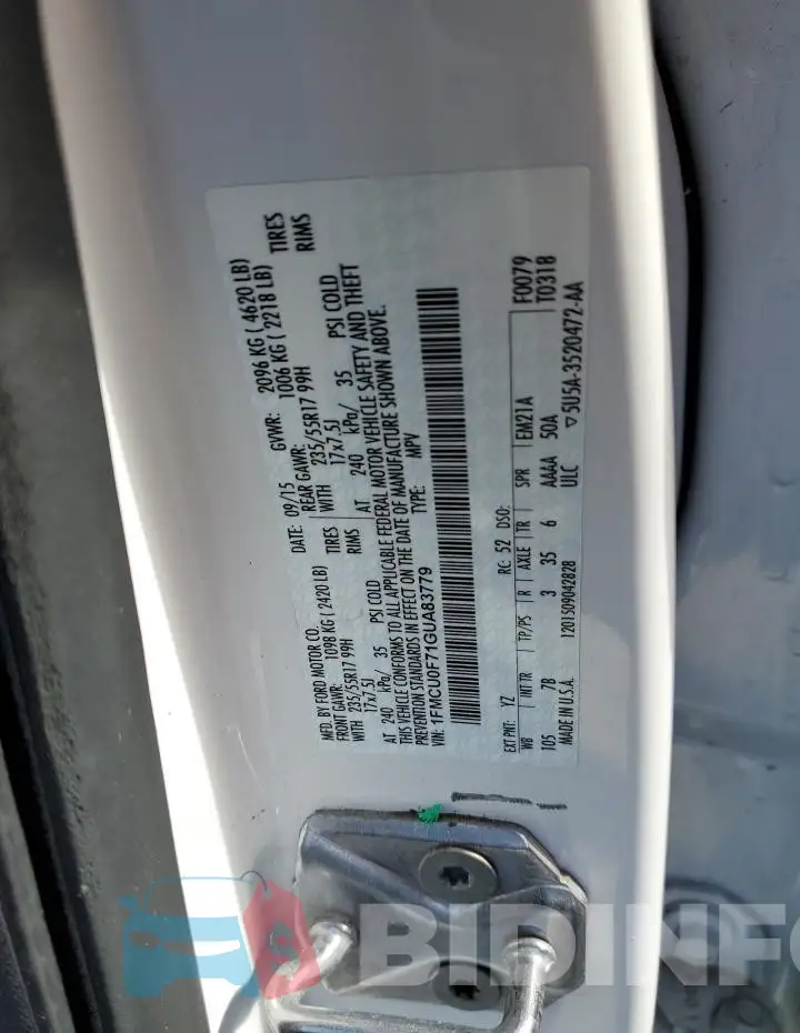 1FMCU0F71GUA83779 Photo# 14
