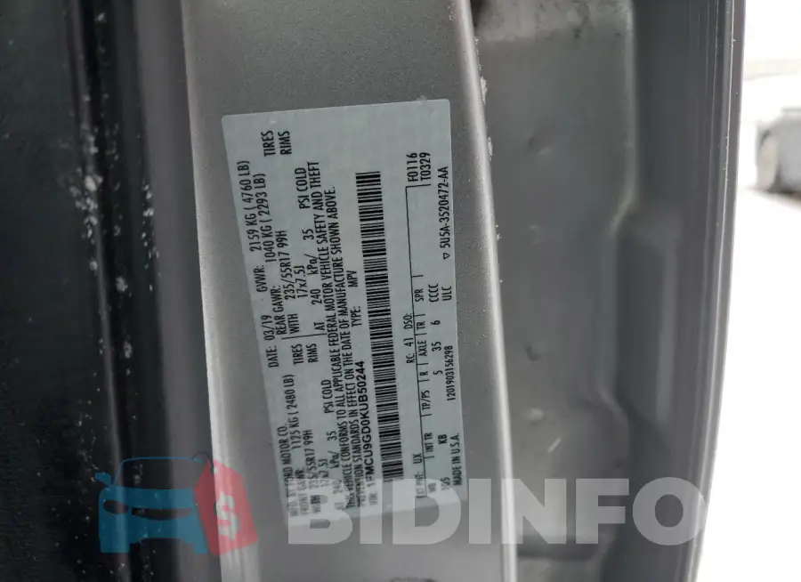 1FMCU9GD0KUB50244 Photo# 13