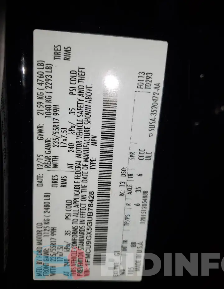 1FMCU9GX5GUB78428 Photo# 13